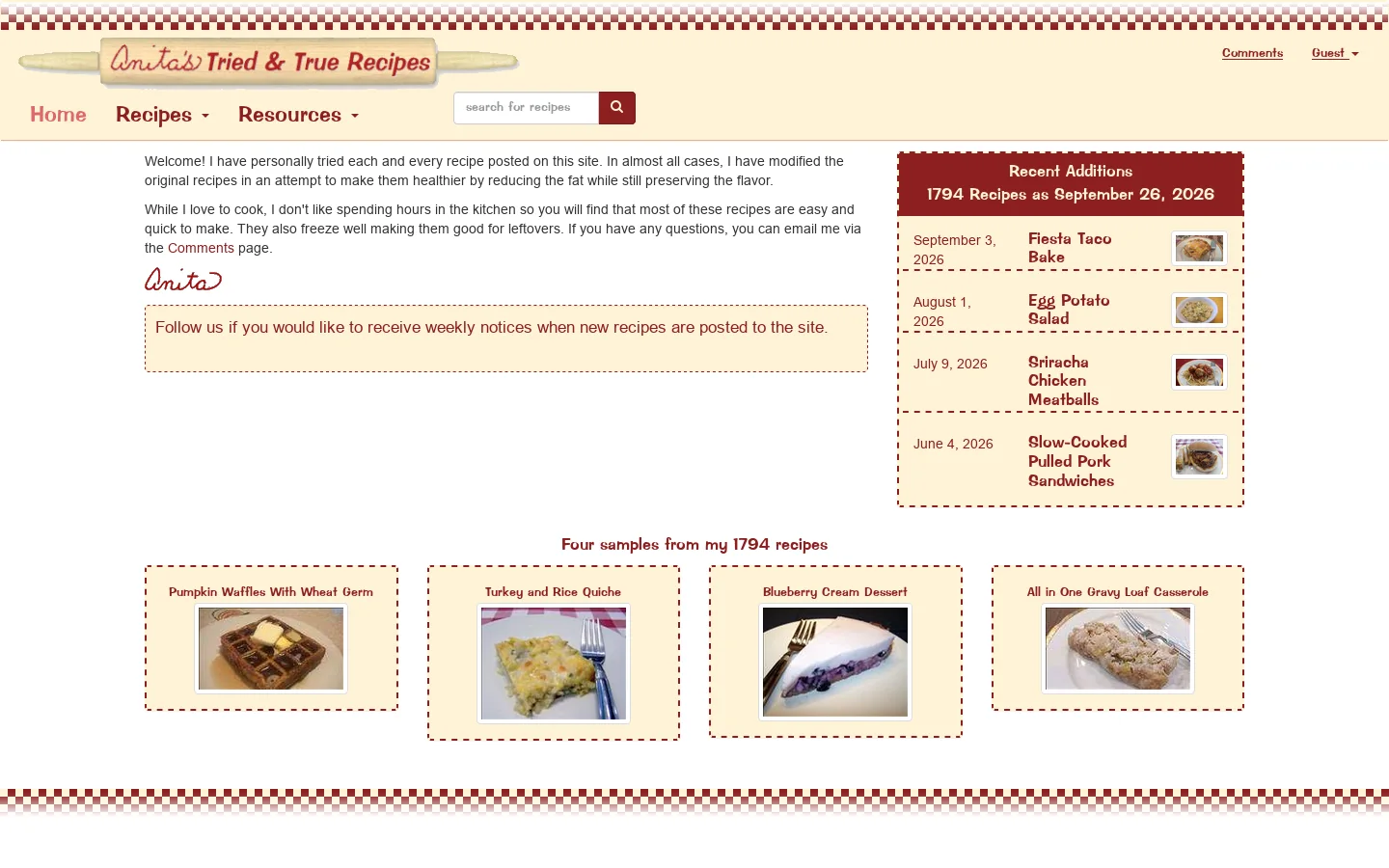 Home Page | Anita's Tried & Heart Healthy Recipes 首页截图