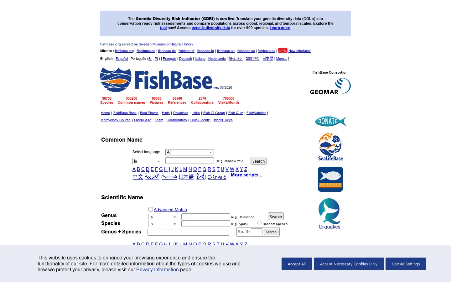 fishbase.se 首页截图
