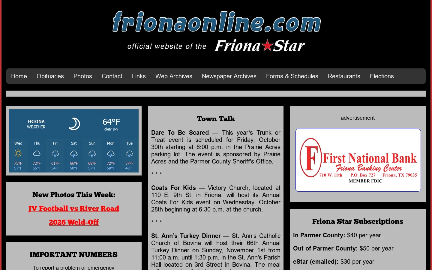 Friona Star Newspaper 首页截图