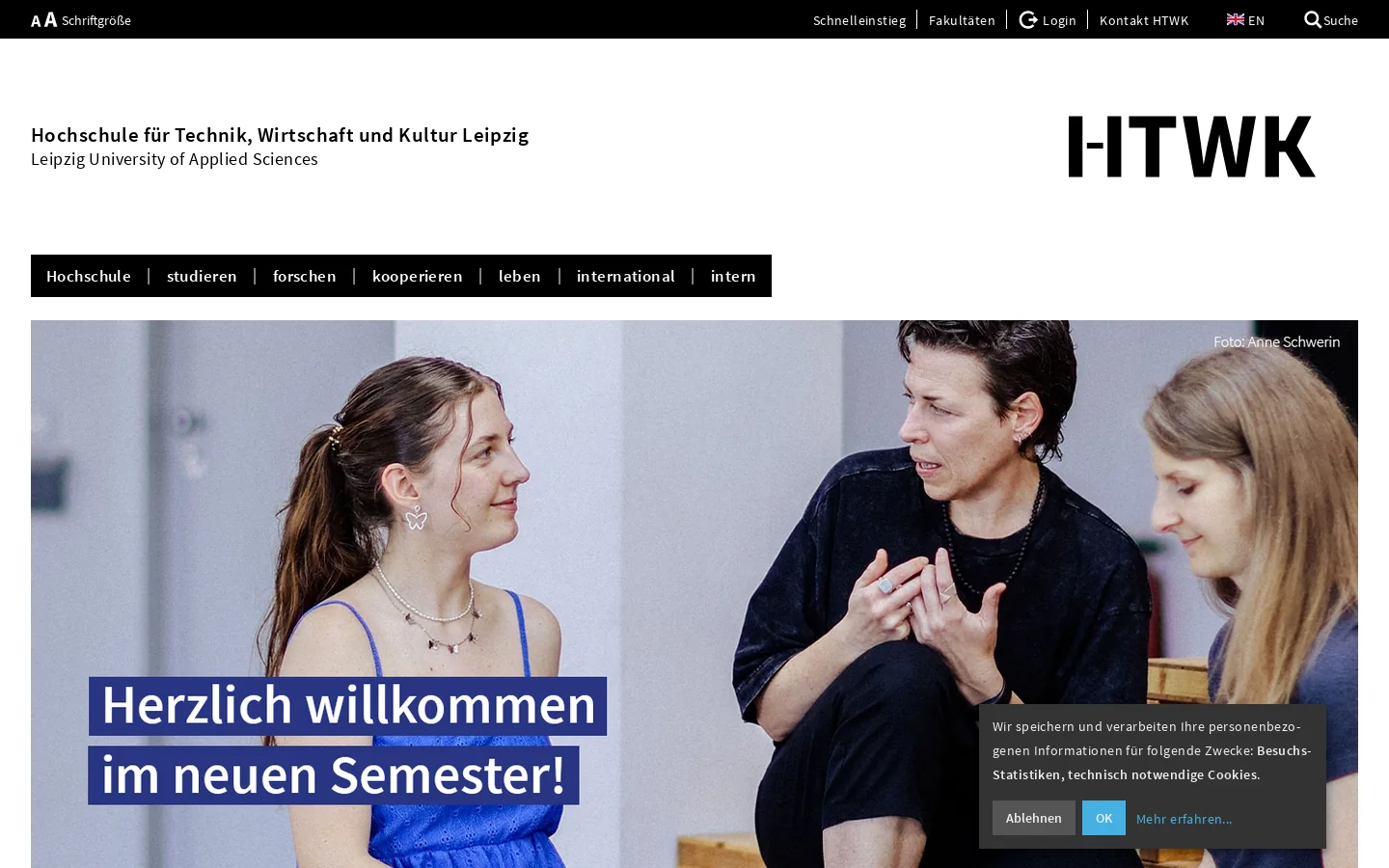 HTWK Leipzig ǀ Hochschule für Angewandte Wissenschaften (HAW) 首页截图