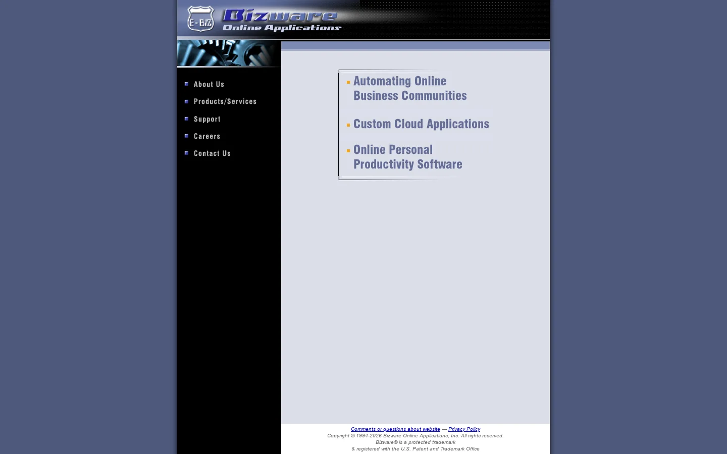 Bizware Online Applications 首页截图