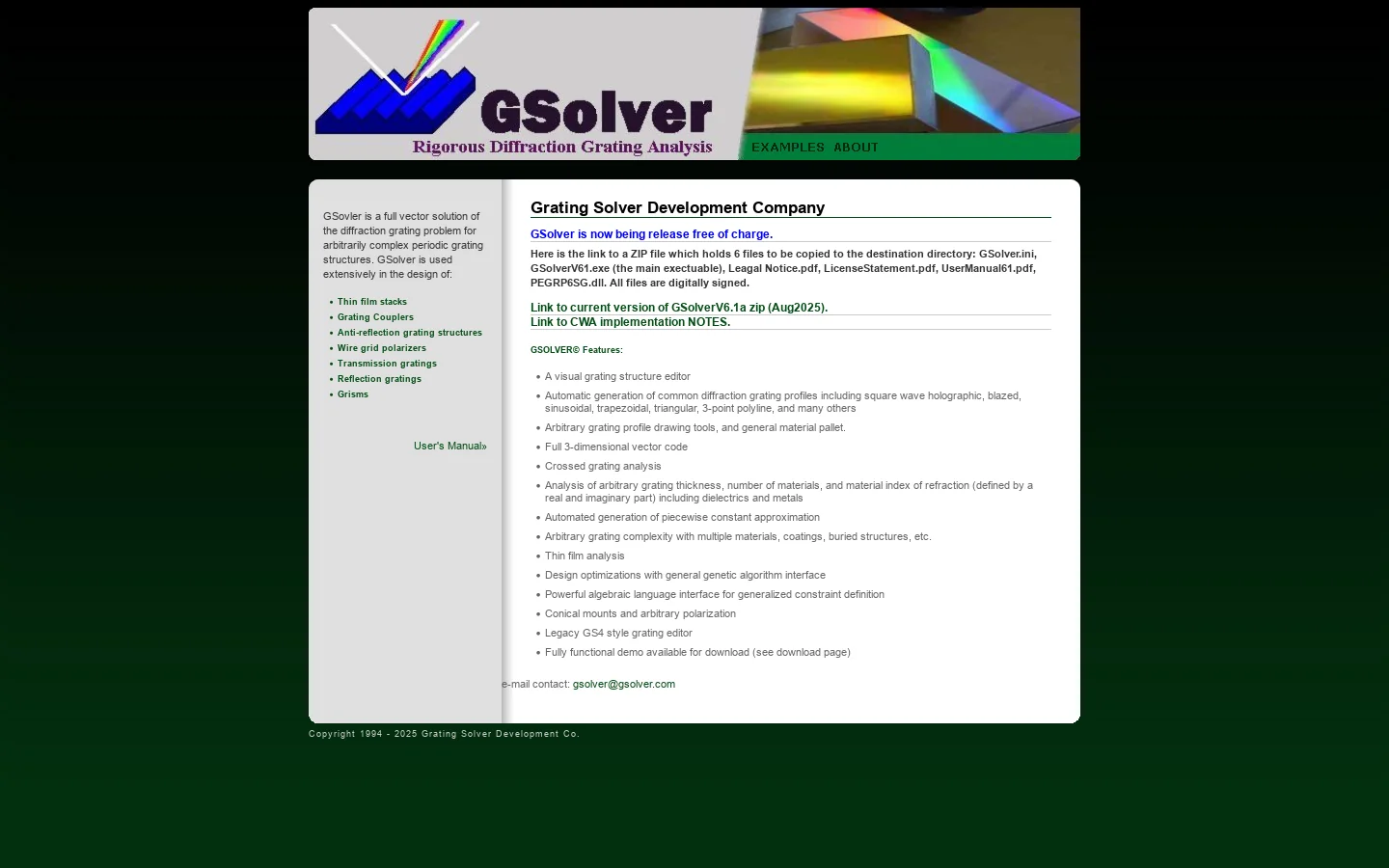 Grating Solver Development Co. 首页截图
