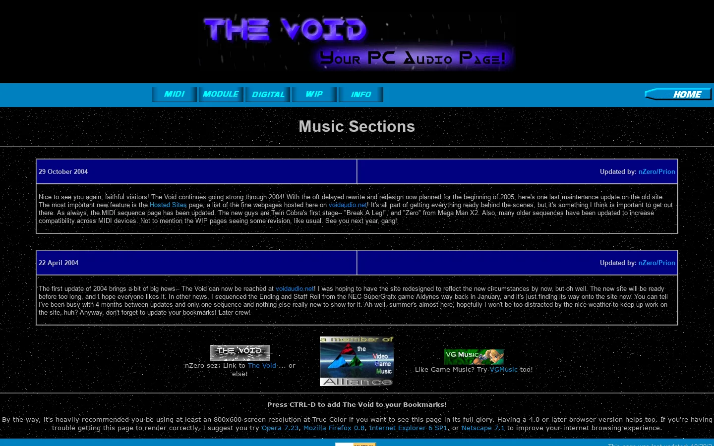 The Void - Music Section 首页截图