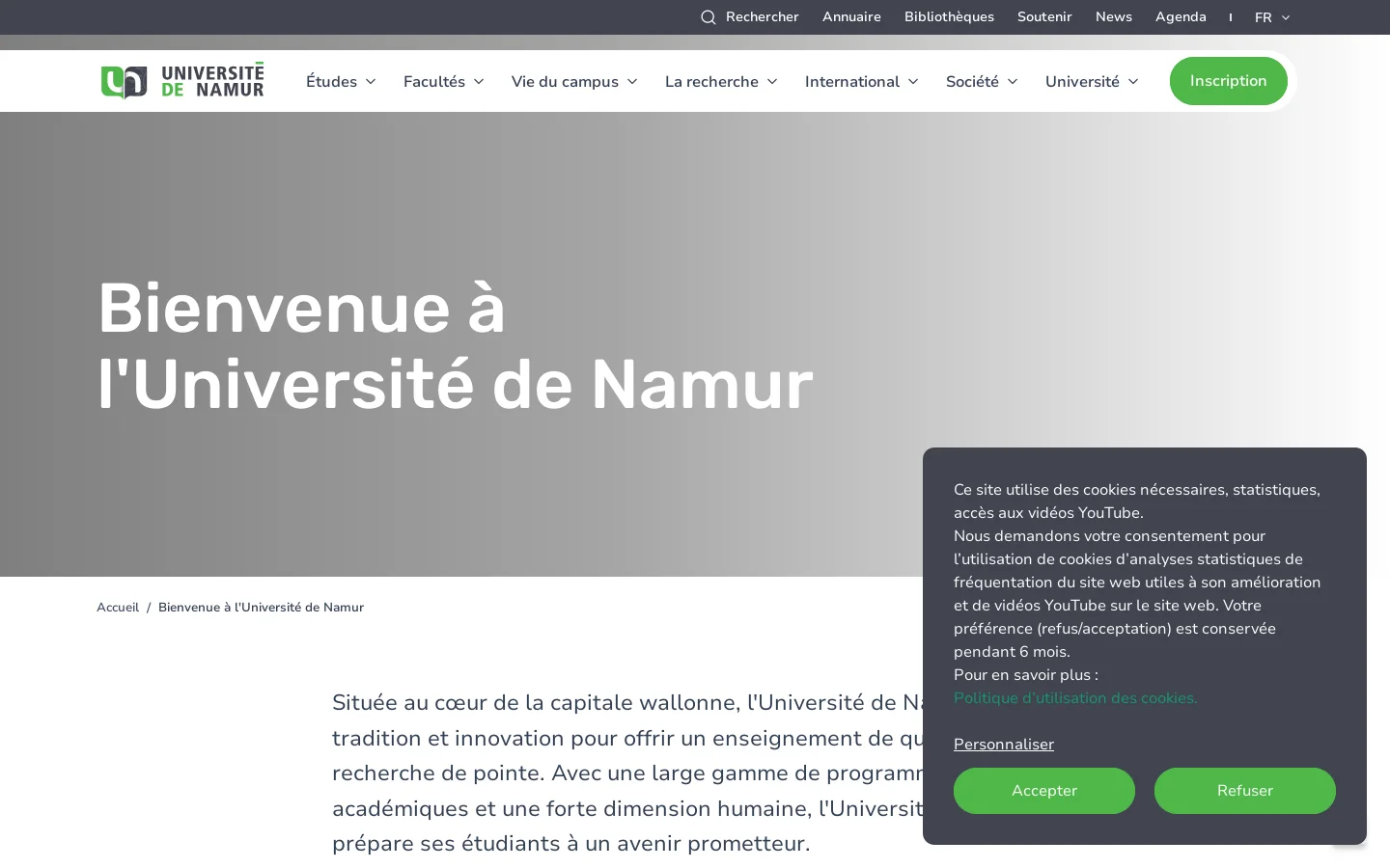 Université de Namur 首页截图
