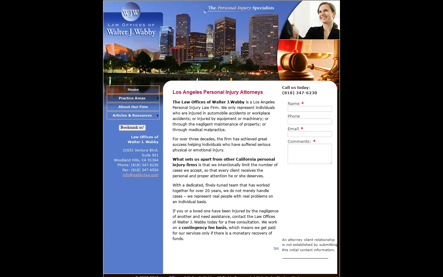 Law Offices of Walter J. Wabby 首页截图