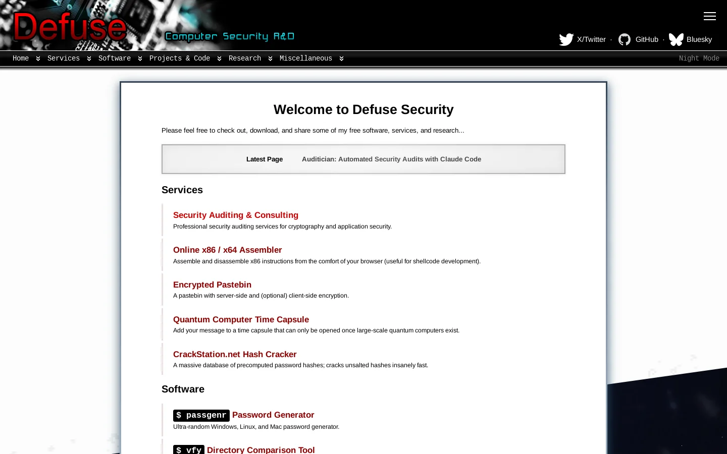 Defuse Security Research and Development 首页截图
