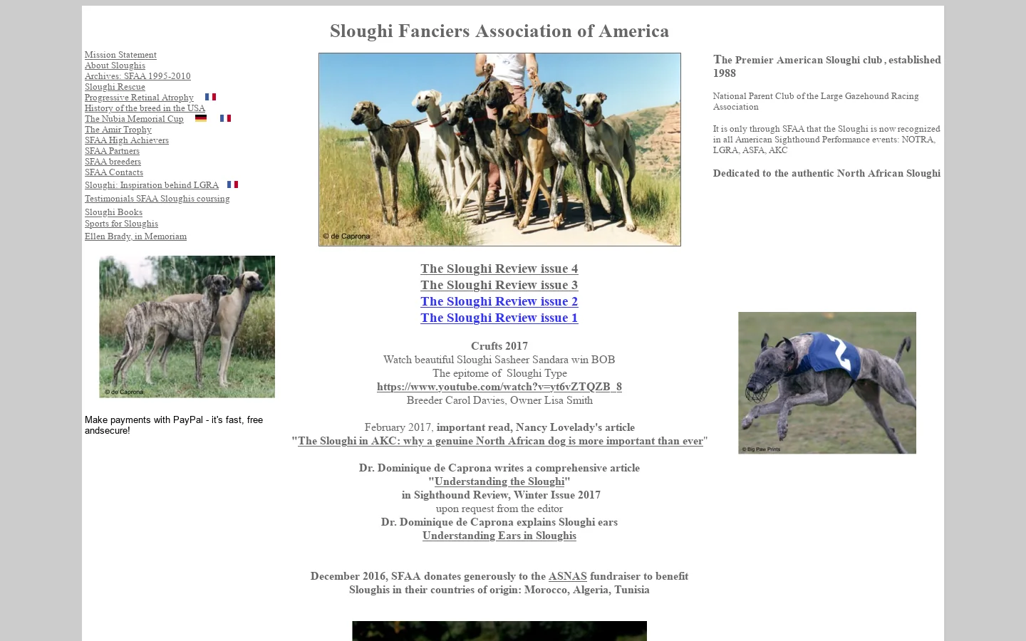 Sloughi Fanciers Association of America 首页截图