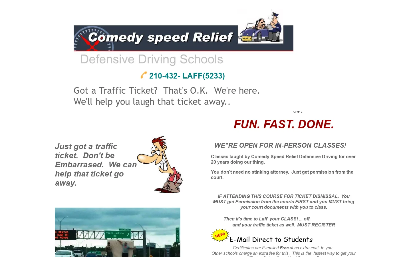 Comedy Speed Relief Defensive Driving School- Texas defensive driving classes taught by touring professional comedians - Comedy Traffic Ticket Dismissal Classes 首页截图