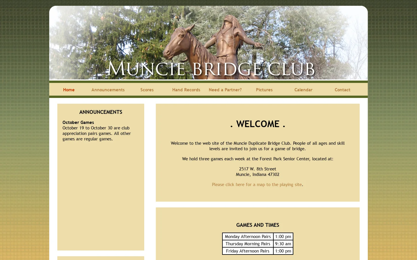 Muncie Bridge Club 首页截图