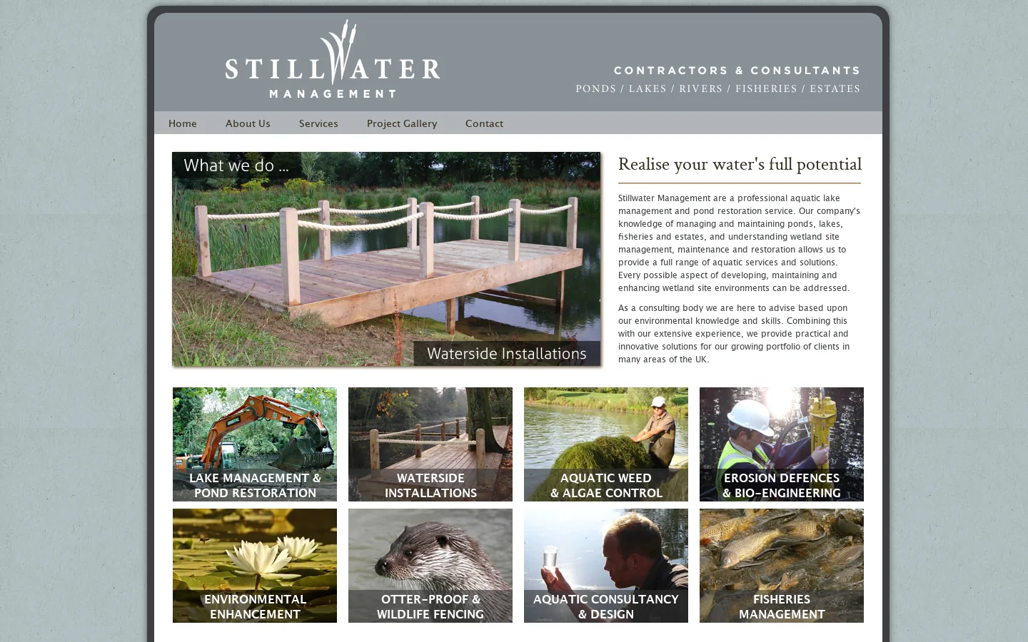 Stillwater | Lake management | Aquatic services | Pond restoration | Fishing platforms | Wildlife fencing 首页截图