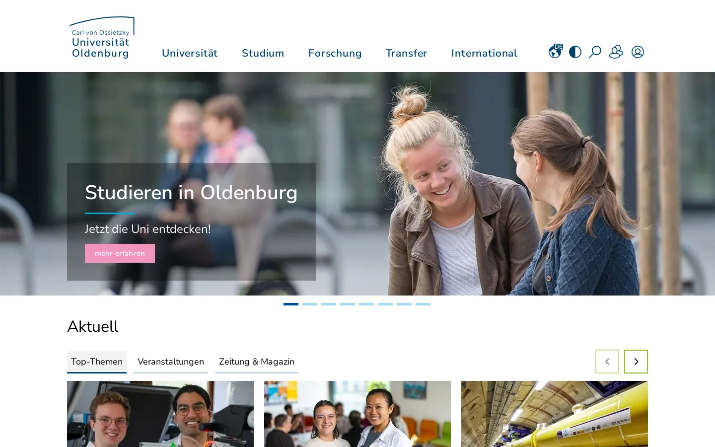 Carl von Ossietzky Universität Oldenburg 首页截图