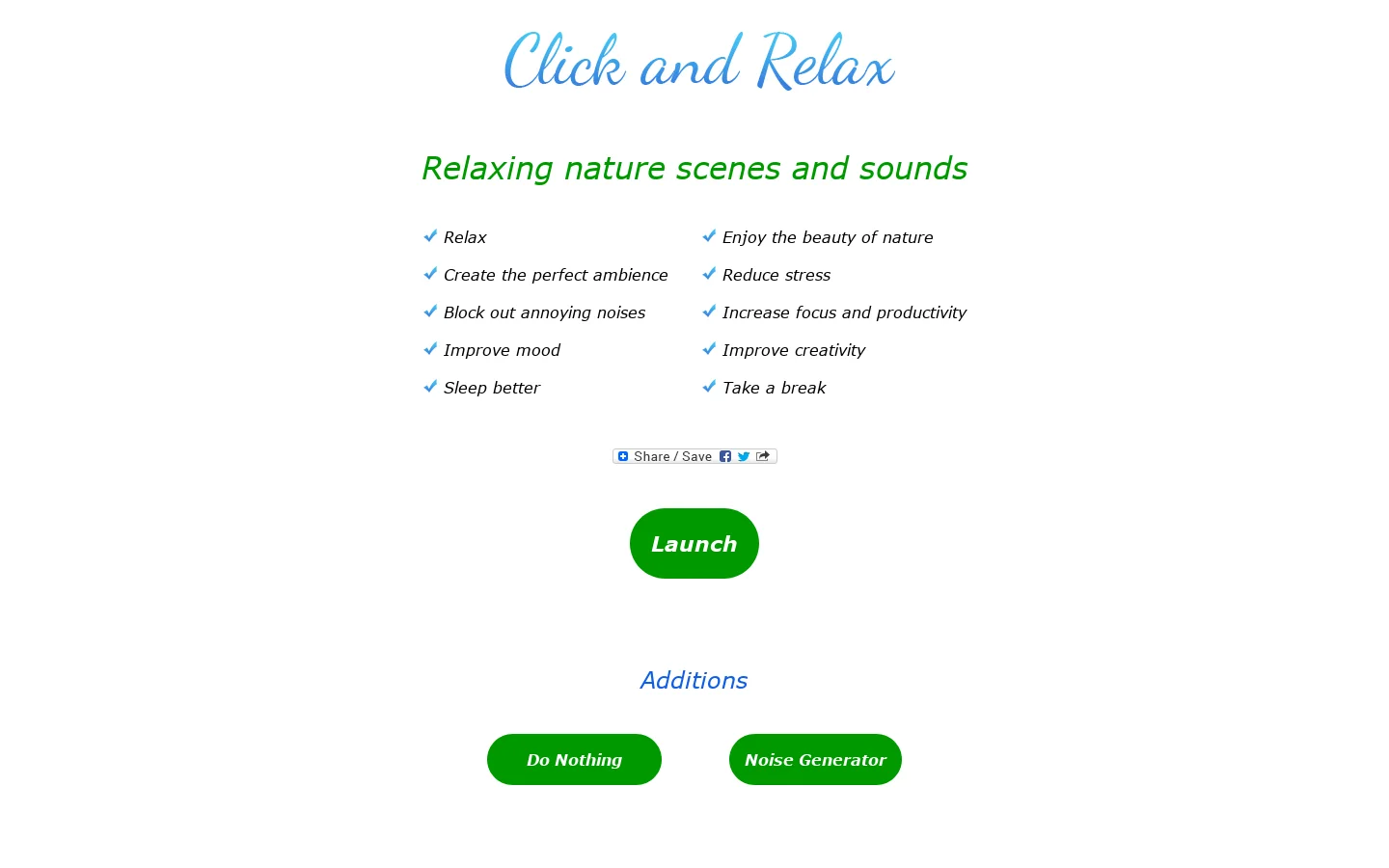 Relaxing Nature Sounds - Click and Relax 首页截图