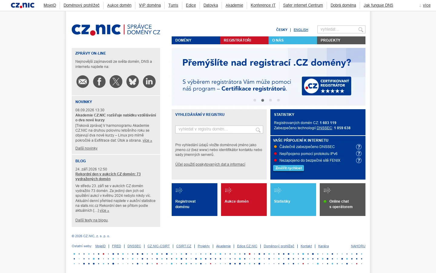 CZ.NIC 首页截图