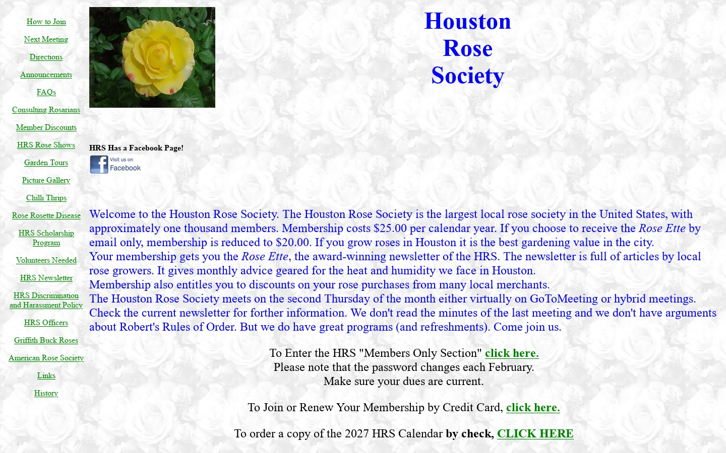 Houston Rose Society Homepage 首页截图