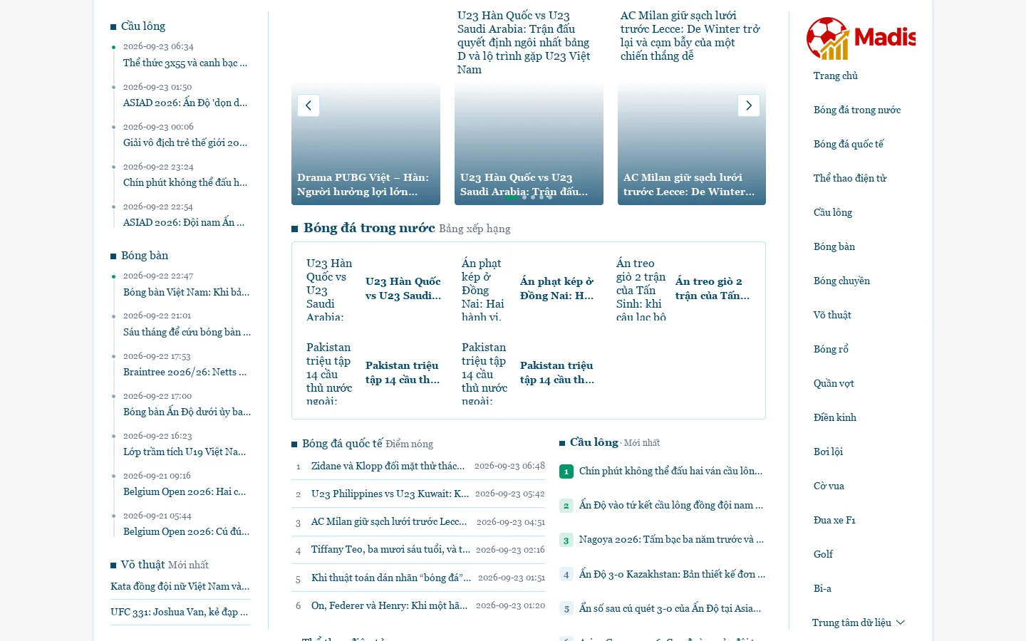 Tin Bóng Đá & Dữ Liệu Chuyên Sâu | MadisonScore 首页截图