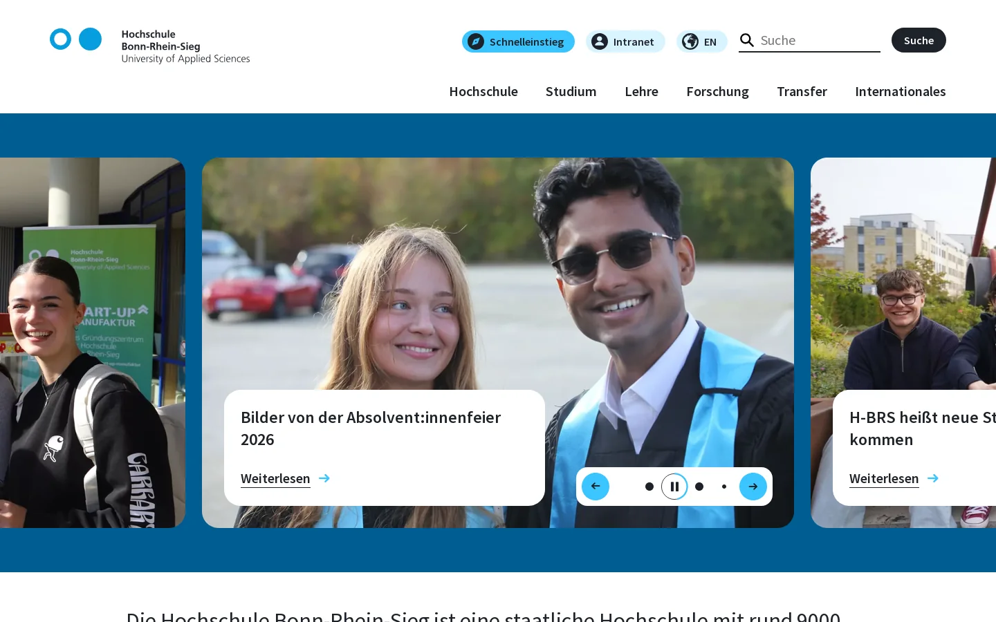 Hochschule Bonn-Rhein-Sieg (H-BRS) 首页截图