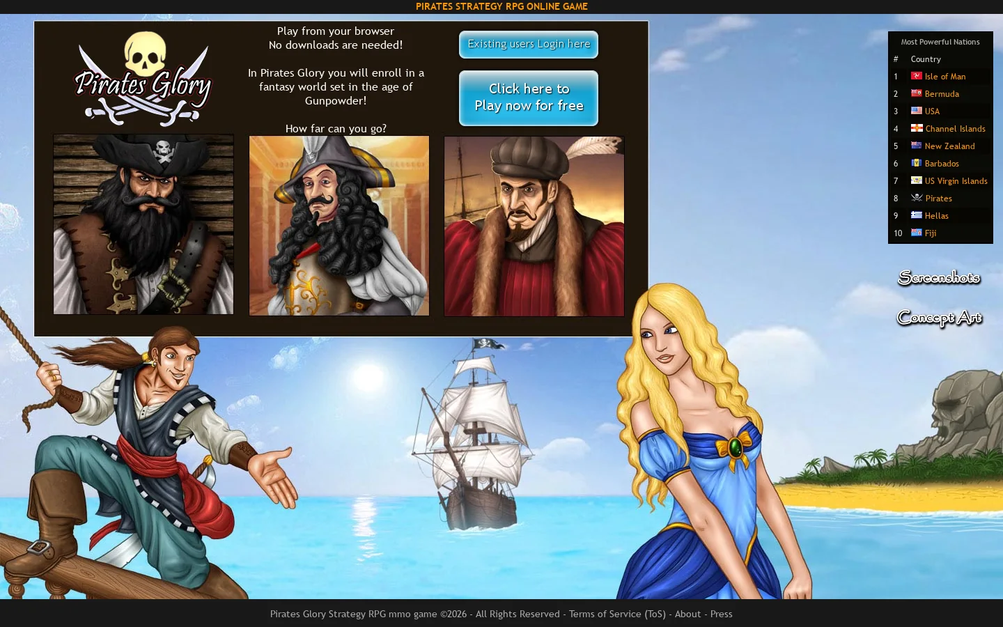 Pirates Glory ::. Play Online Pirate Game 首页截图