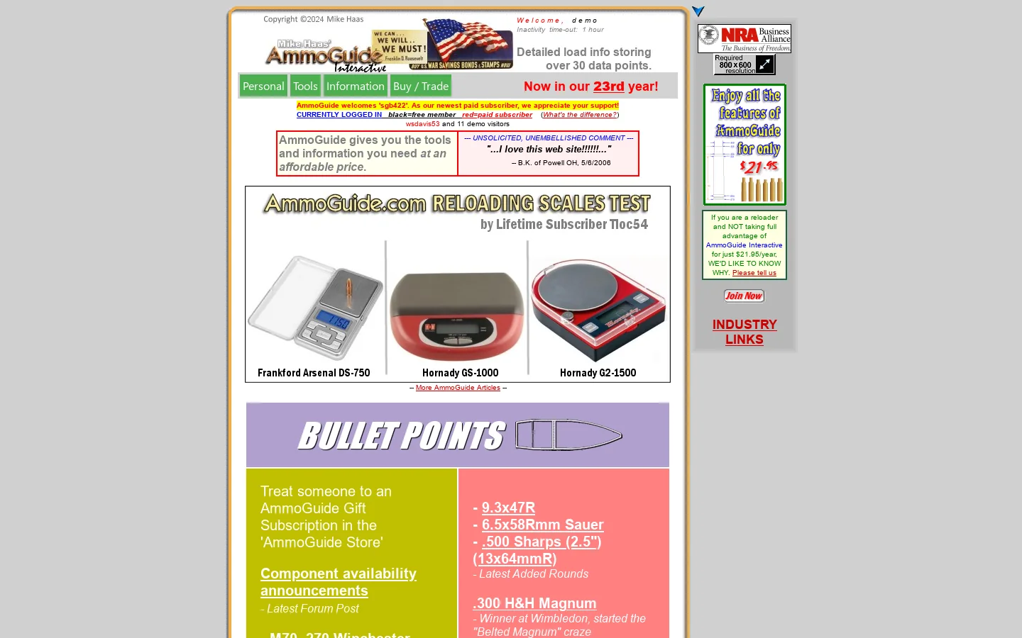 AmmoGuide is now... "Interactive"! 首页截图