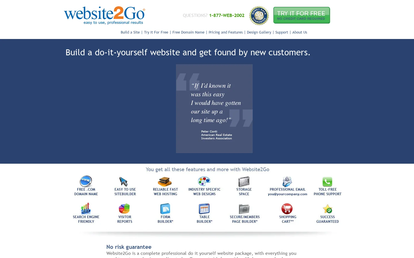 Website2Go® 首页截图