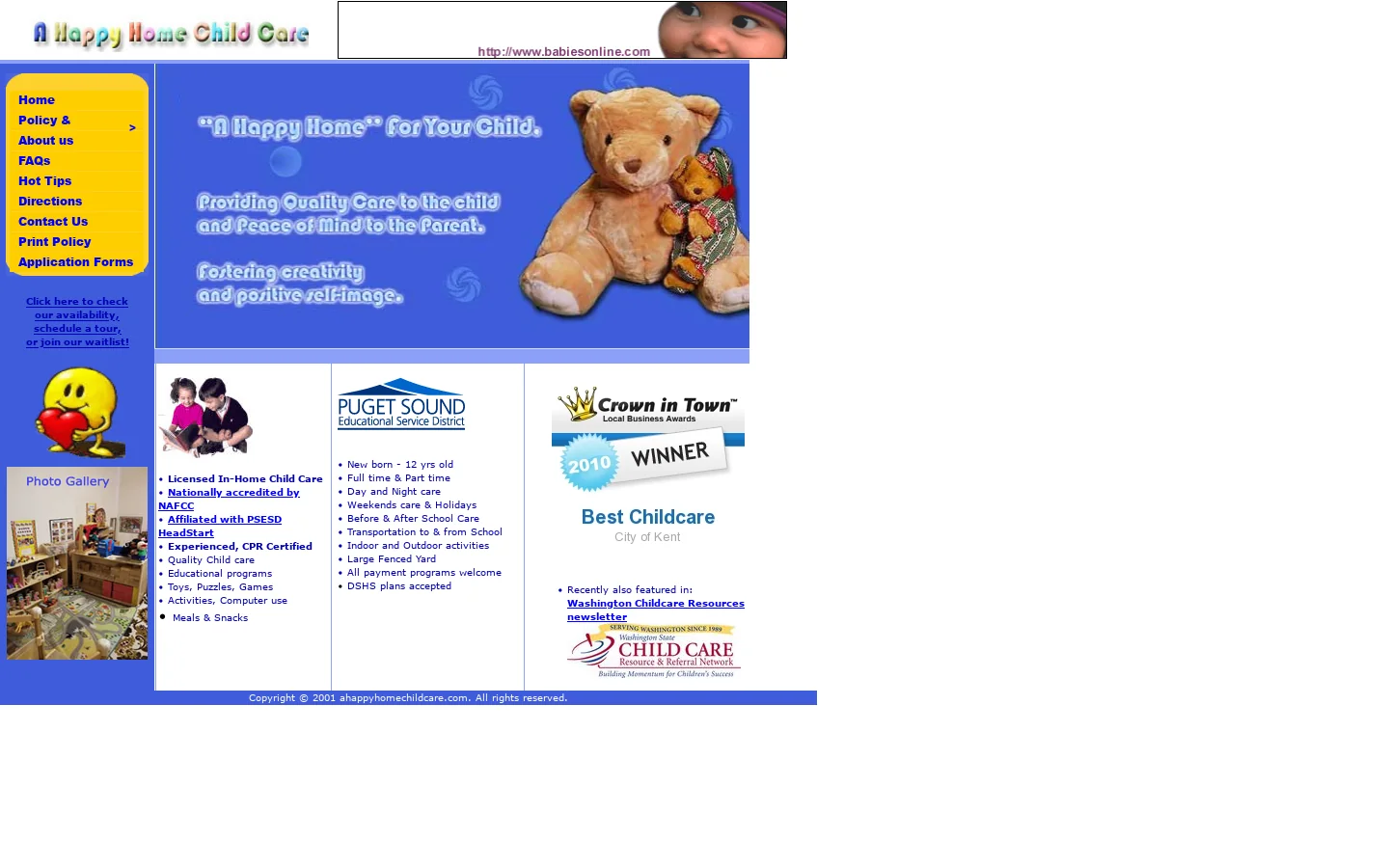 A Happy Home Child Care 首页截图