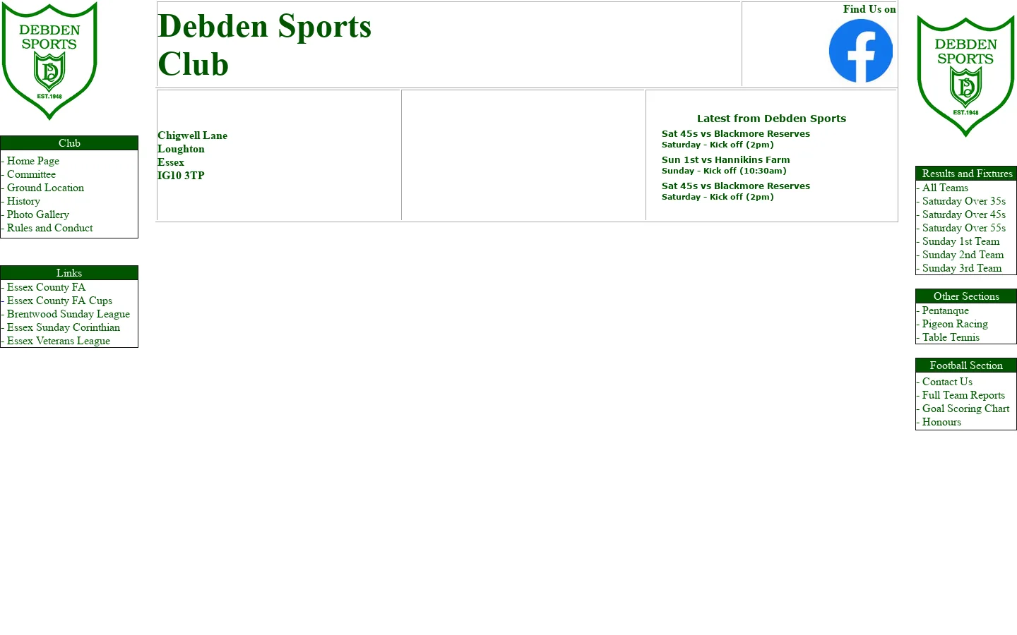 Debden Sports Club Home Page 首页截图