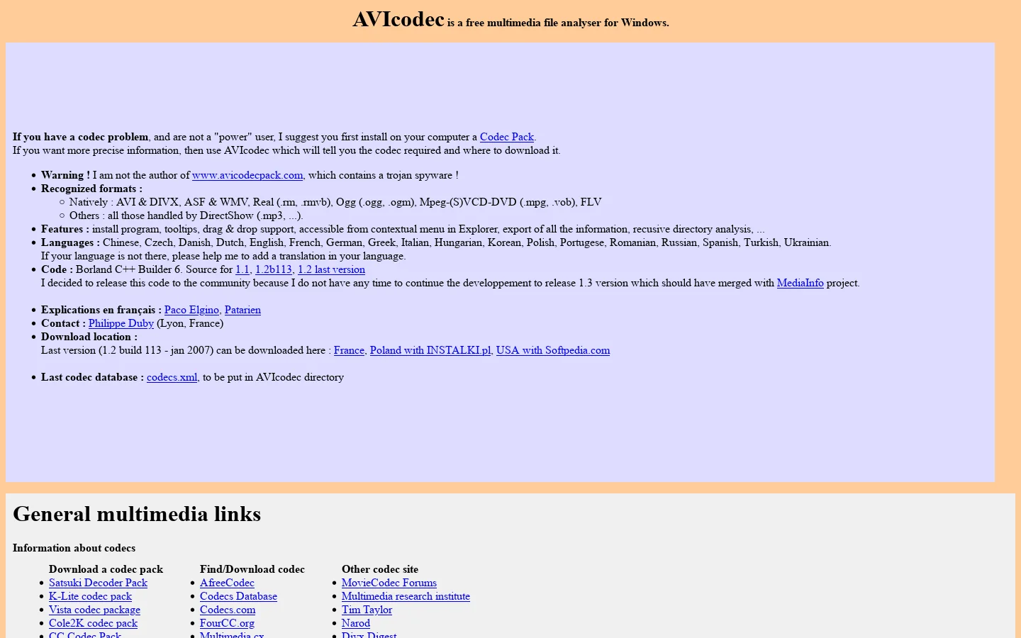 AVIcodec, a free multimedia file analyzer 首页截图