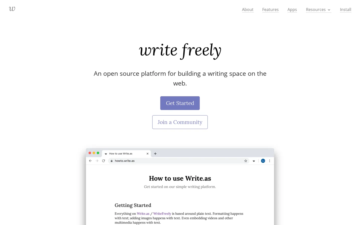 WriteFreely 首页截图