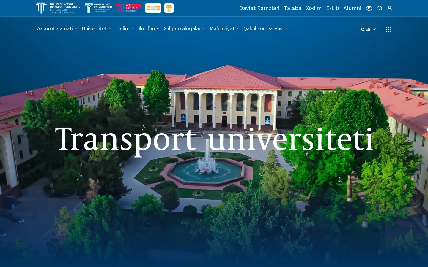 Toshkent Davlat Transport Universiteti | TDTU 首页截图