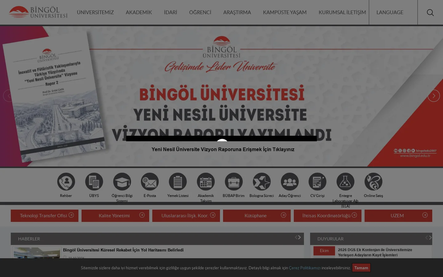 BİNGÖL ÜNİVERSİTESİ 首页截图