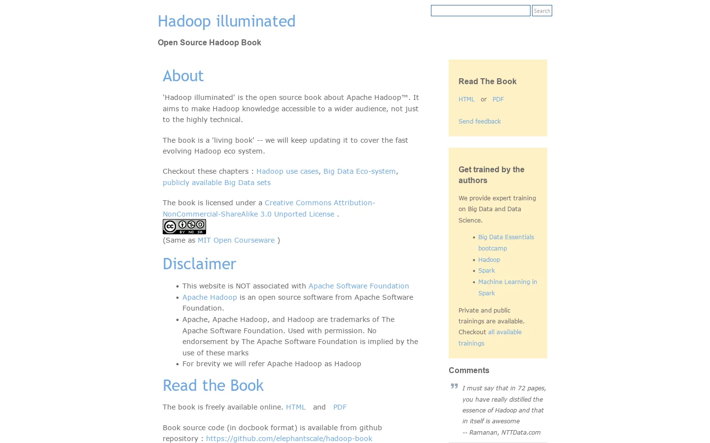 Hadoop illuminated -- Open Source Hadoop Book 首页截图