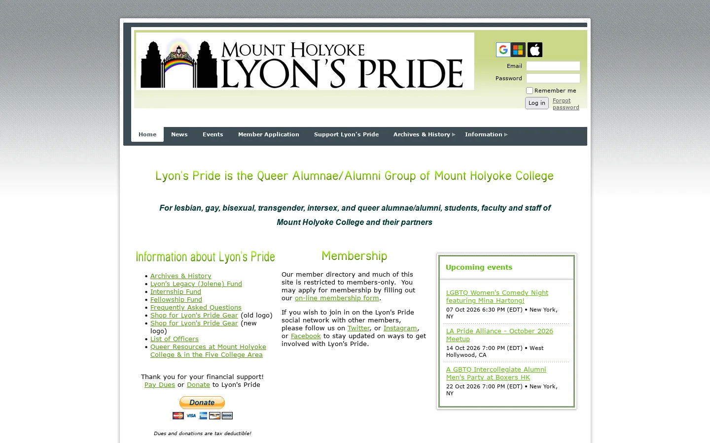Mount Holyoke Lyon's Pride - Home 首页截图