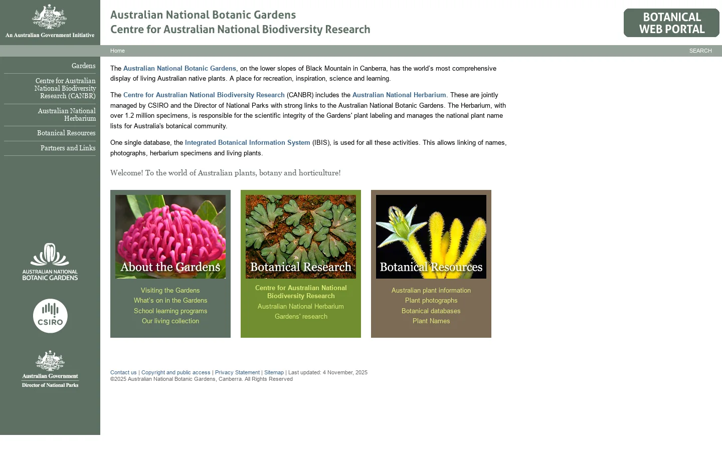 Australian National Botanic Gardens - Botanical Web Portal 首页截图