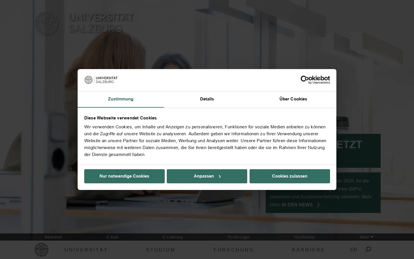 Universität Salzburg – studieren, arbeiten, forschen in Österreich 首页截图