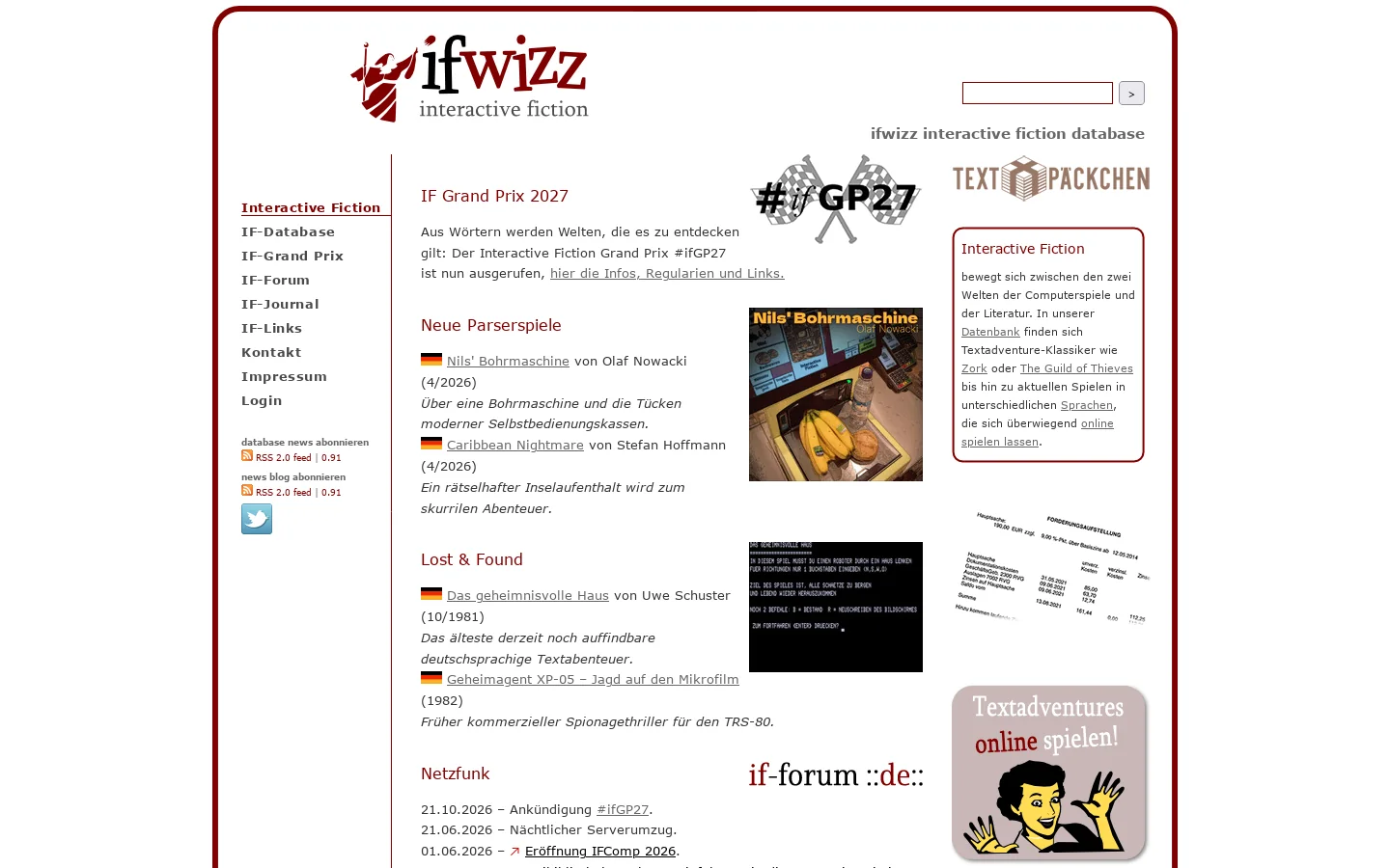 ifwizz interactive fiction database 首页截图