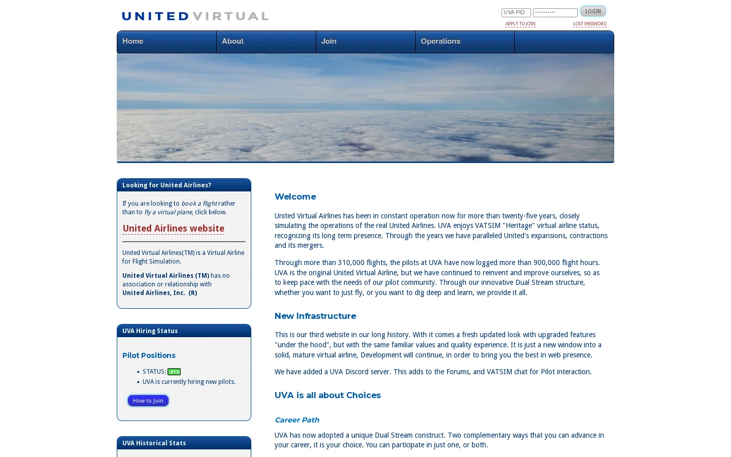 United Virtual Airlines 首页截图