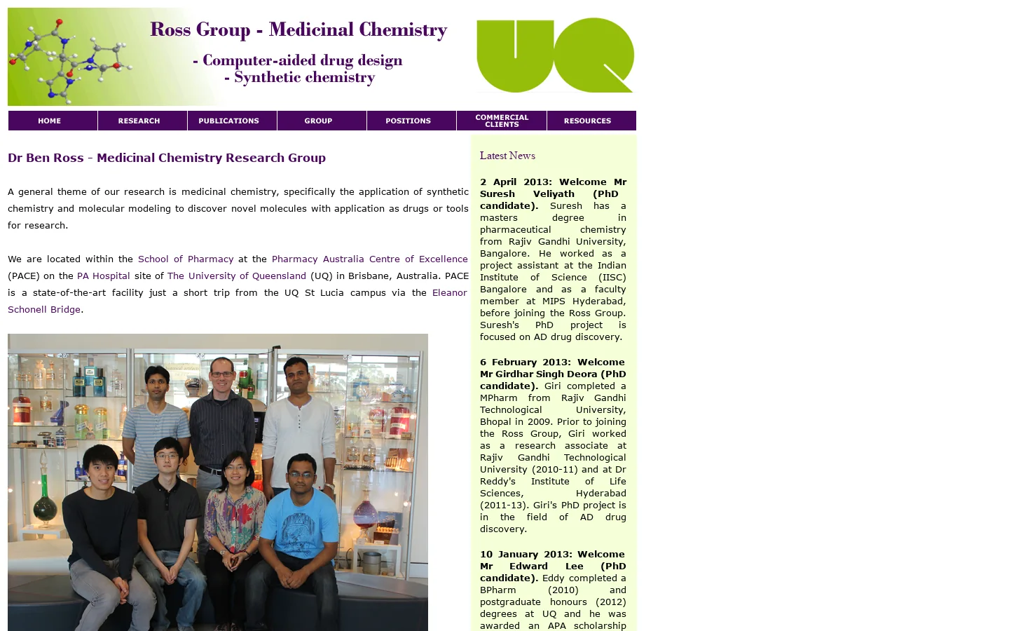 Ross Group: Medicinal Chemistry Research Laboratory 首页截图