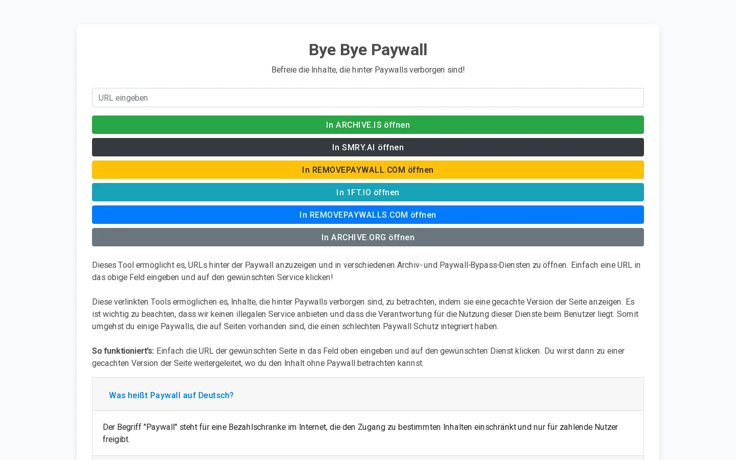 Bye Bye Paywall 首页截图