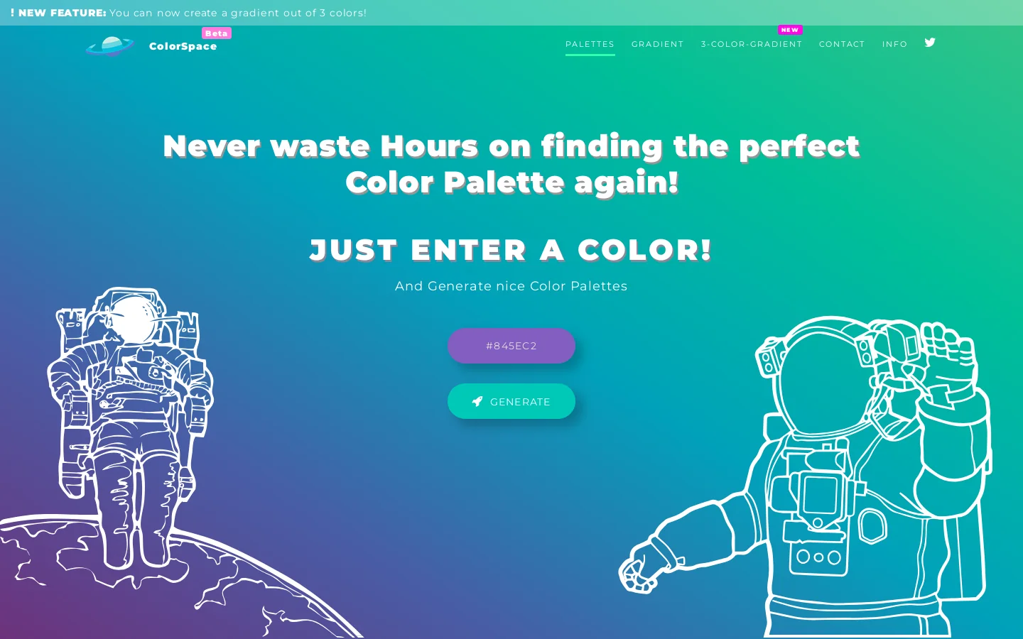 ColorSpace - Color Palettes Generator and Color Gradient Tool 首页截图