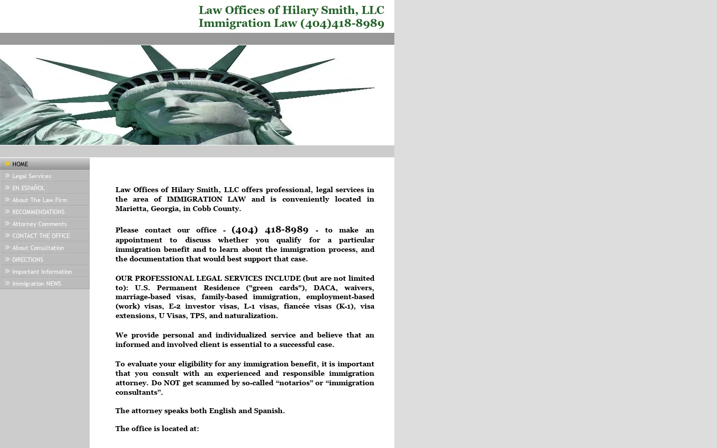 HOME - Law Offices of Hilary Smith, LLC - Immigration Law 首页截图