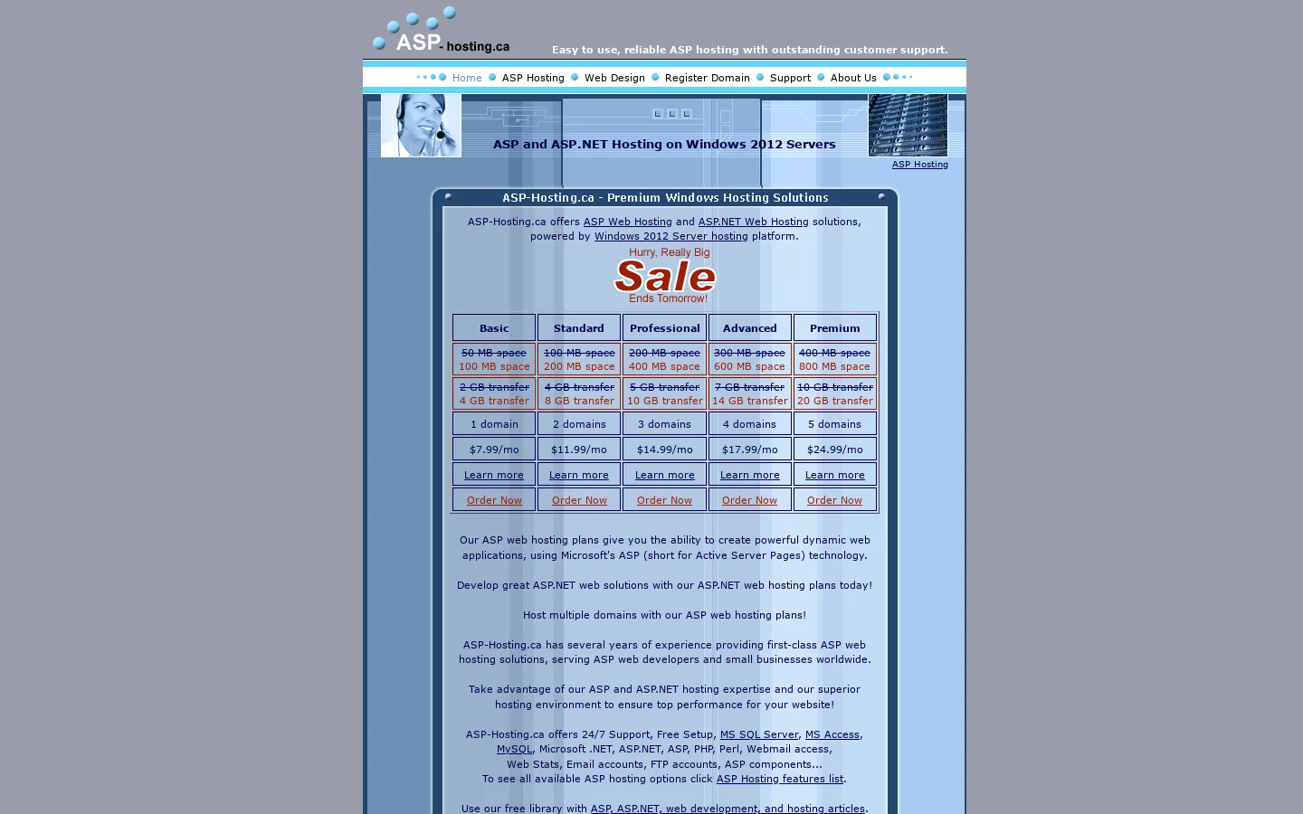 ASP Hosting, ASP.NET Hosting, Windows 2012 Hosting 首页截图