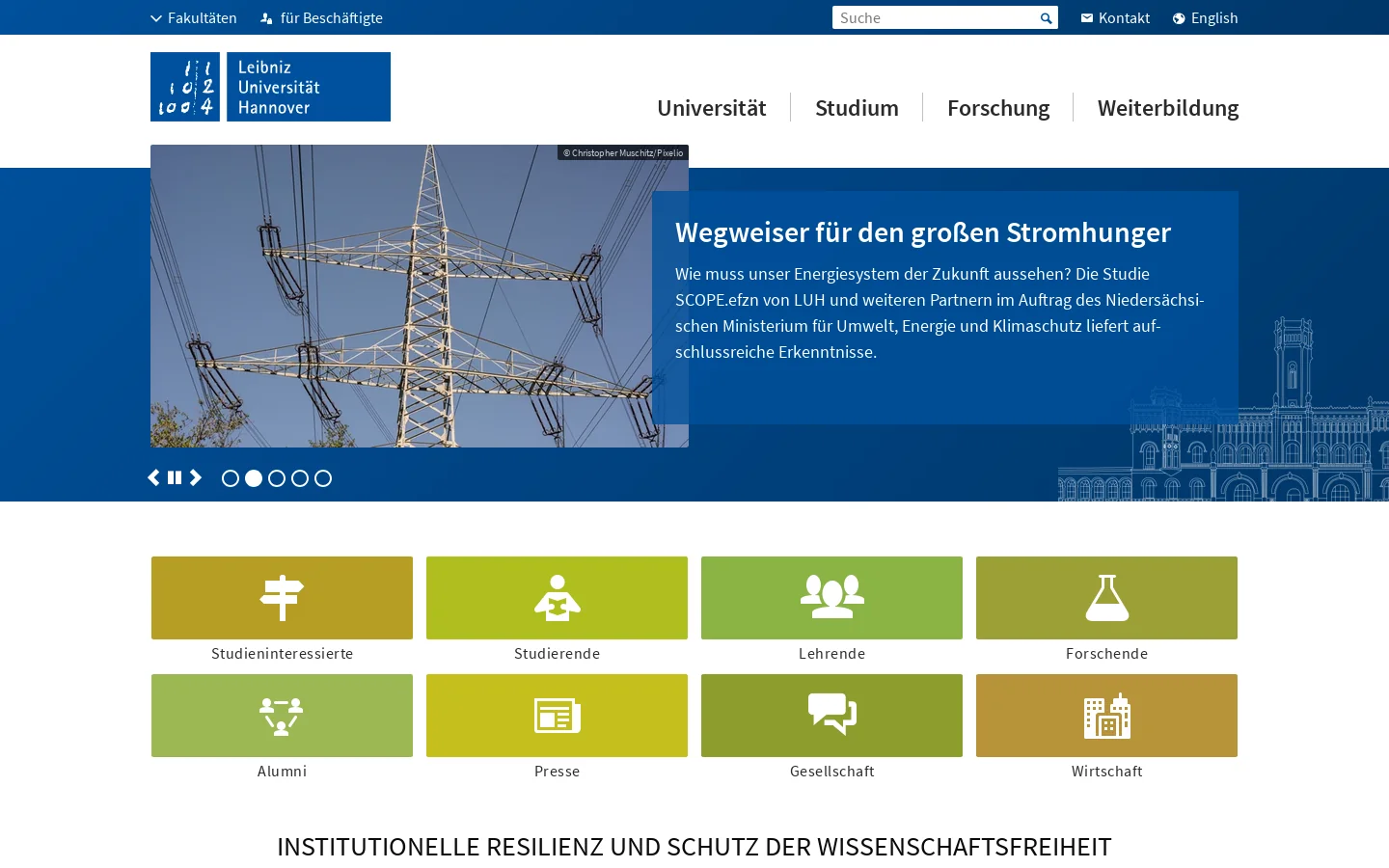 Startseite – Leibniz Universität Hannover 首页截图