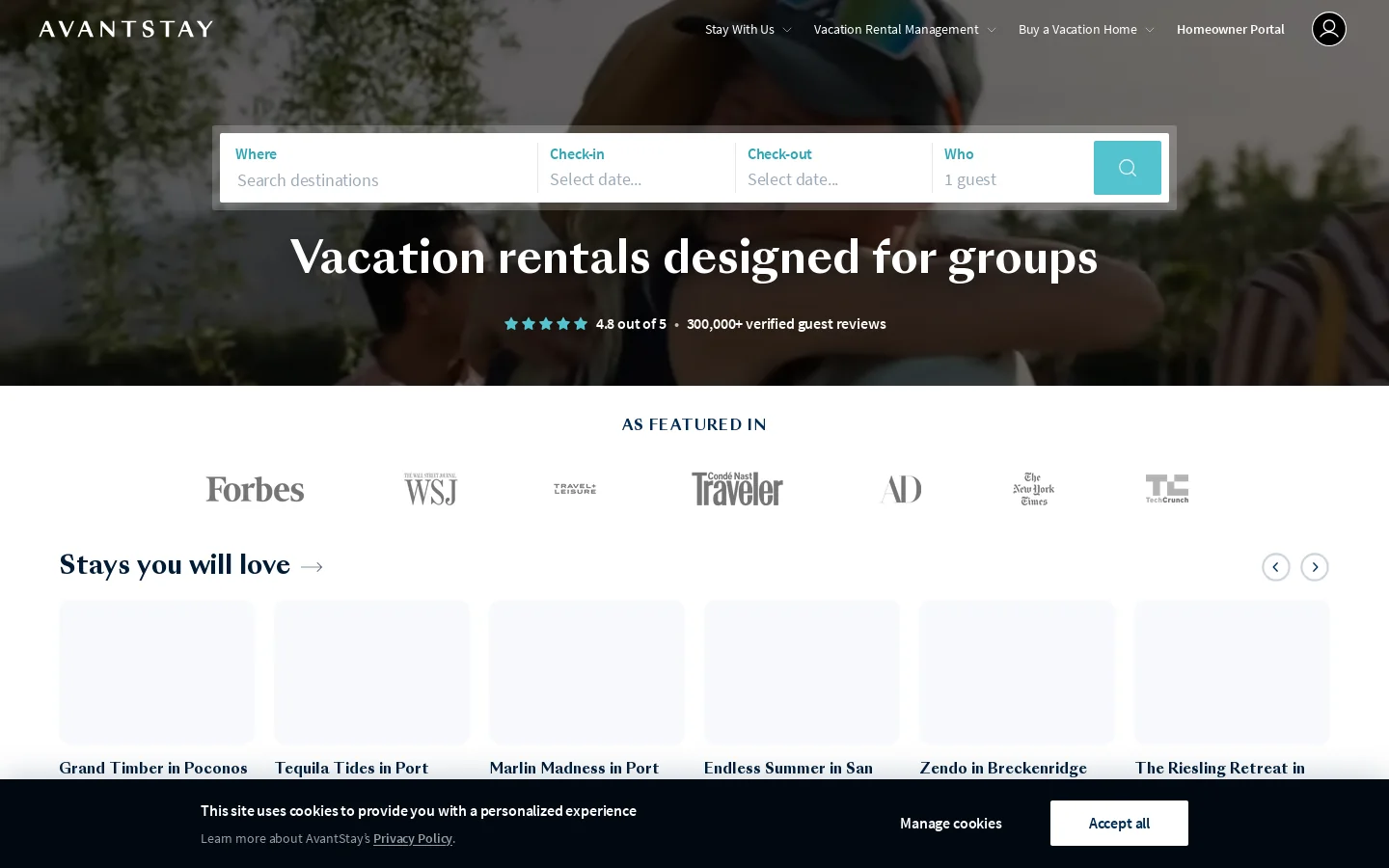 AvantStay 首页截图
