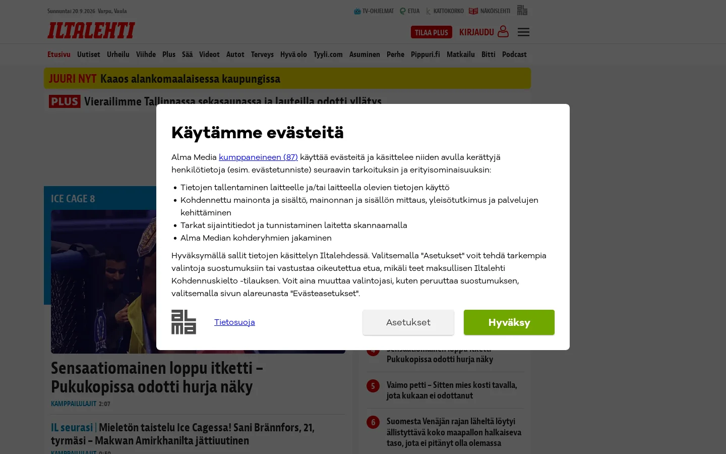 Iltalehti 首页截图
