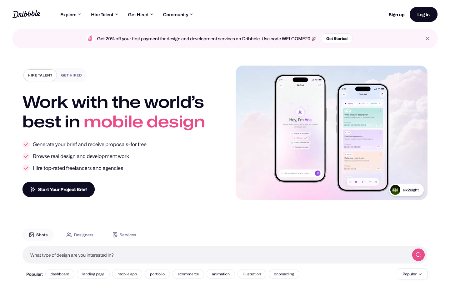 dribbble 全球最大的艺术设计交流平台 首页截图