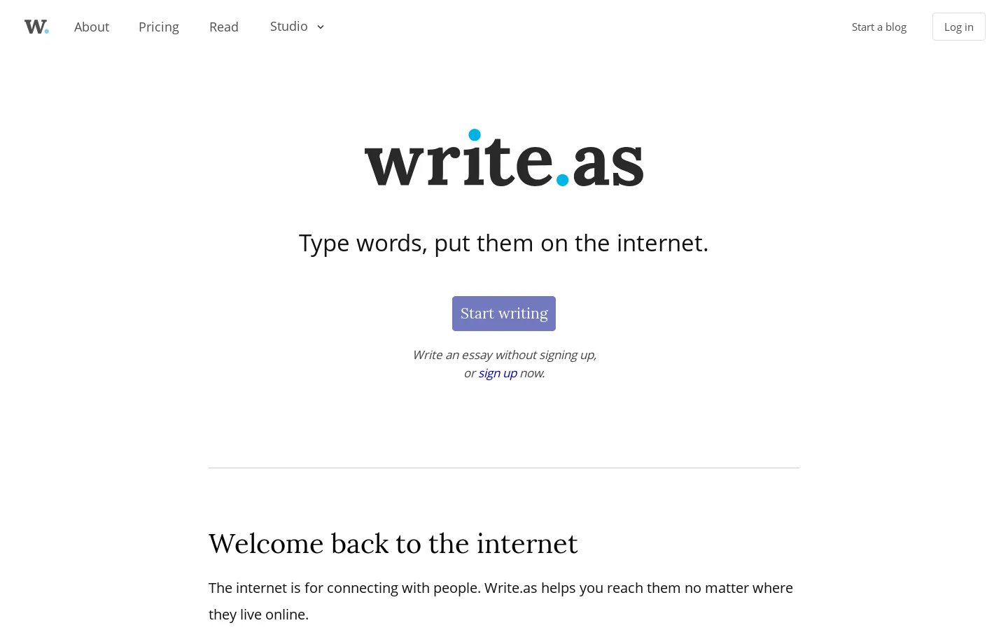 Write.as 首页截图