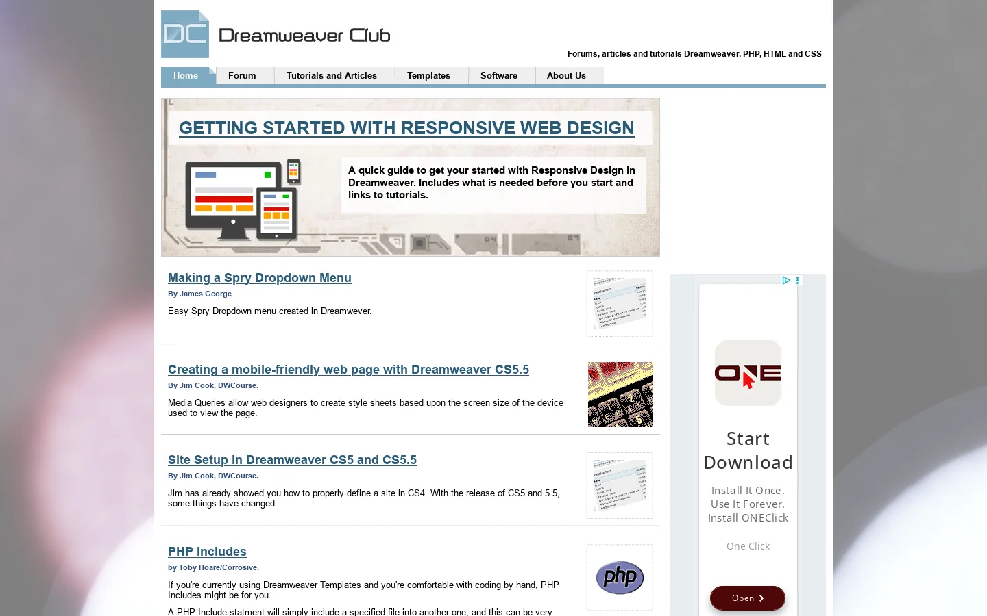 The Dreamweaver Club -Forums, Tutorials, Articles and Tips for Adobe Dreamweaver users 首页截图