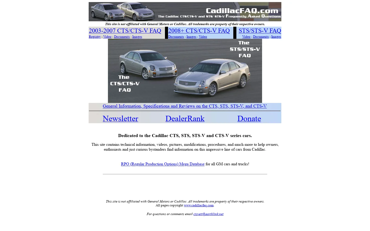 Cadillac CTS / CTS-V and STS / STS-V Frequently Asked Questions (FAQ) 首页截图