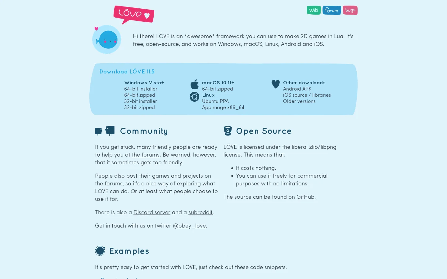 LÖVE - Free 2D Game Engine 首页截图