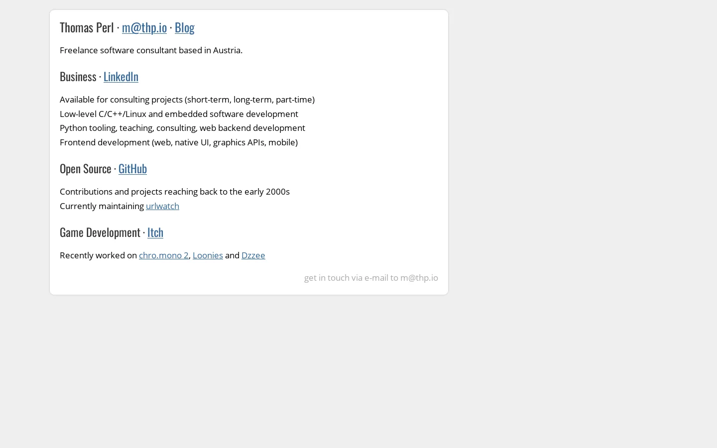 Thomas Perl (thp.io) 首页截图