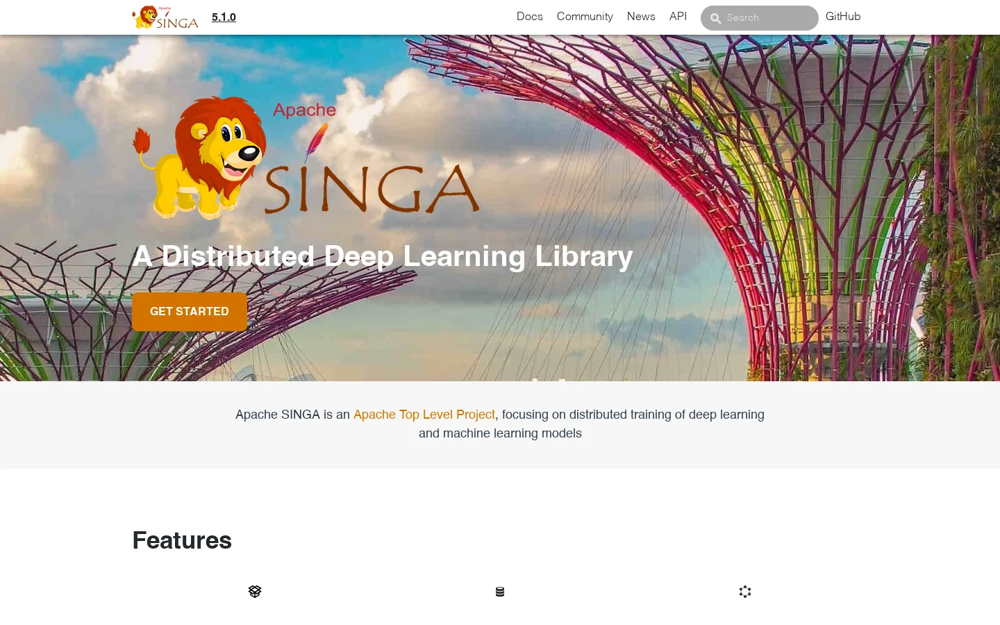 Apache SINGA · Distributed deep learning system 首页截图